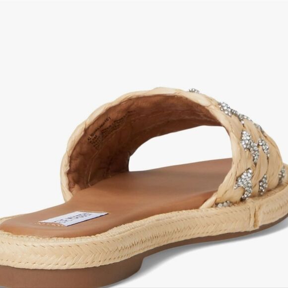 Steve Madden Alibi Rhinestone Slide Sandal- Natural Raffia - Picture 6 of 14